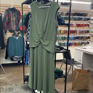Ralph Lauren Olive Green Twist Front Midi Dress
